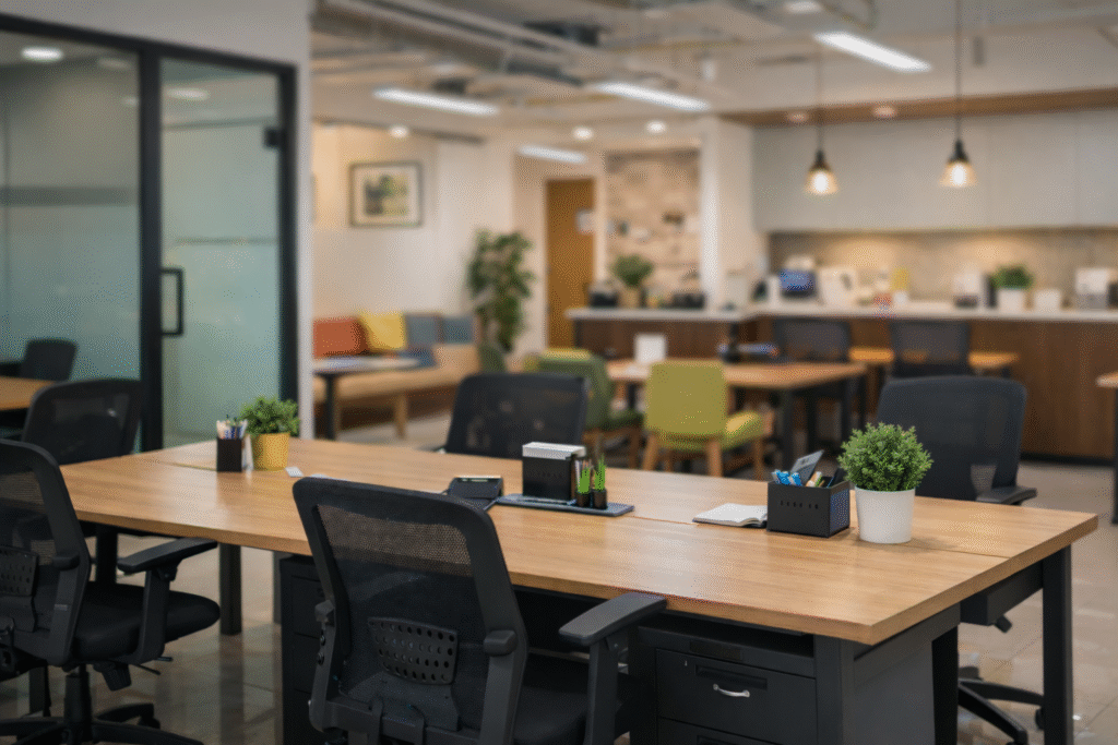 Affordable coworking office space in Pune with modern desks and startup workspace setup.