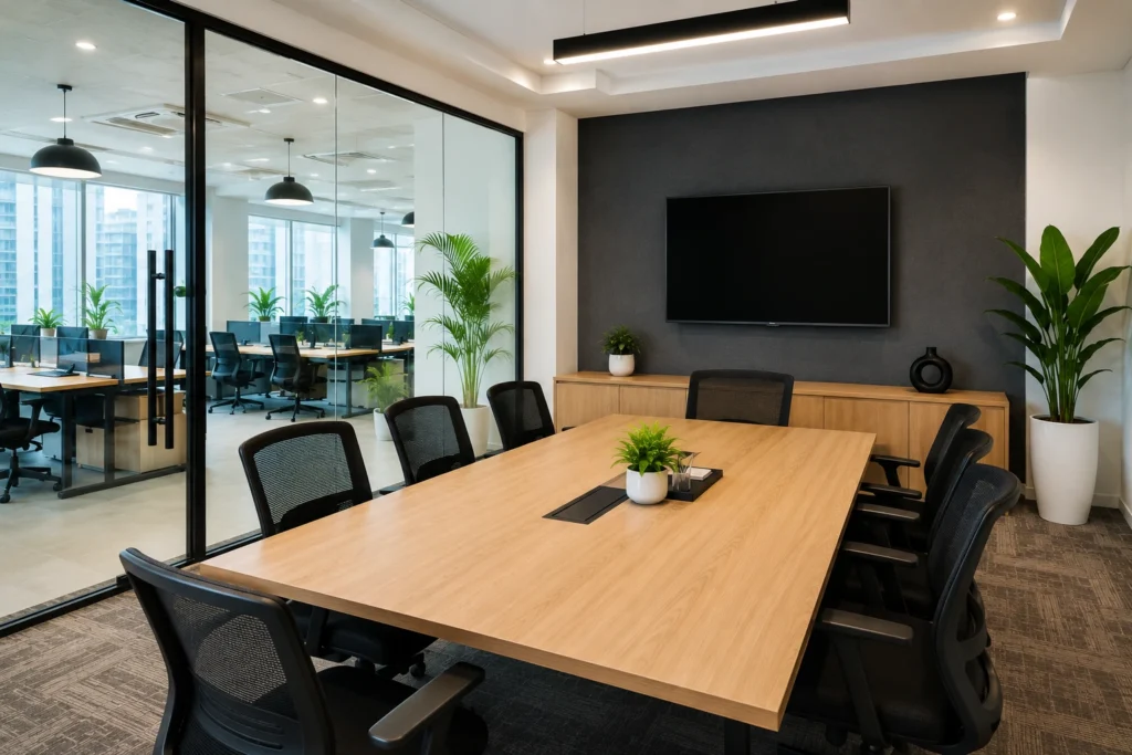 Bootstart coworking meeting room in Baner, Pune with modern seating